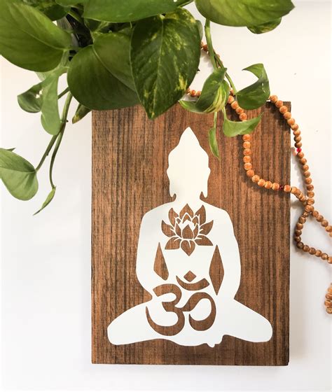 The Buddha wood wall art Ohm Om Symbol Lotus Flower Painting | Etsy ...