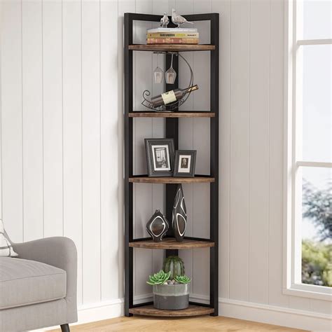 Deluxe Rustic 5 Tier Large Stylish Wooden Corner Shelf Unit | DShop