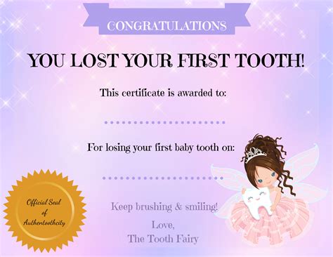 Tooth Fairy Certificate Tooth Fairy First Tooth Tooth | Etsy UK