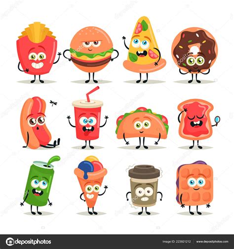 Funny Cartoon Characters Fast Food Vector Set — Stock Vector ...