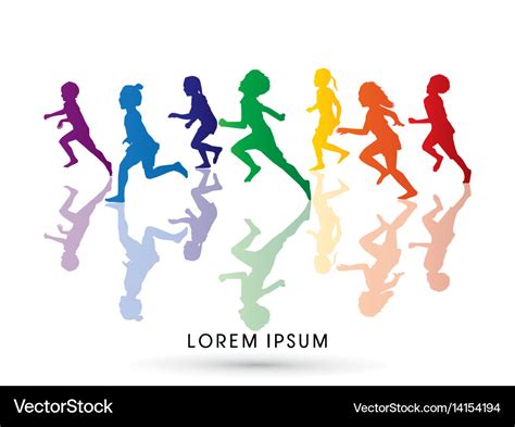 Silhouette children running Royalty Free Vector Image