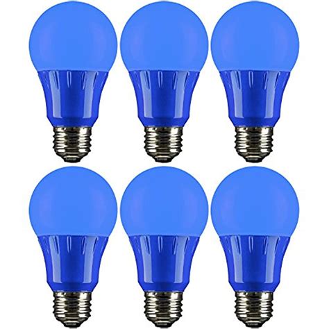 Sunlite A19/3W/B/LED/6PK LED Colored A19 3W Light Bulbs with Medium (E26) Base (6 Pack), Blue ...