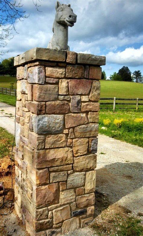 Stone gate column by Cornerstone Masonry | Stone driveway, Stone pillars, Stone walls garden