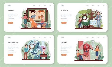 Premium Vector | Biology web banner or landing page set. Students ...