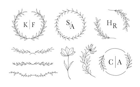 Set of hand drawn floral frames for wedding ornament or feminine beauty ...