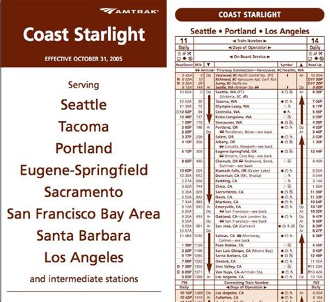 Amtrak's Coast Starlight schedule. | Amtrak, Train travel, Daily day