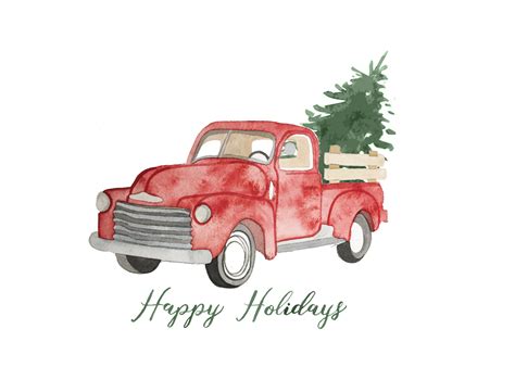 Red Truck Watercolor Christmas Card — Miller + Me