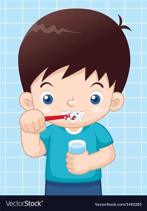 Boy brushing his teeth Royalty Free Vector Image | Niños cepillandose los dientes, Rutina diaria ...