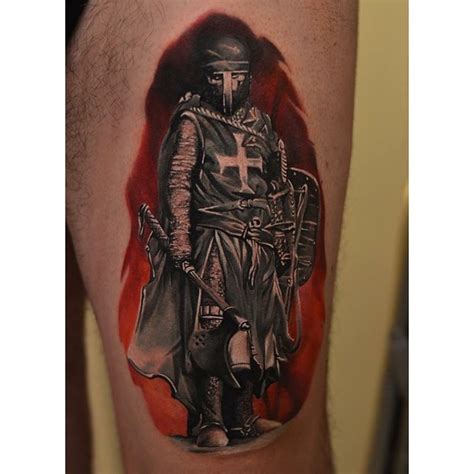 Crusader Knight Tattoo on Thigh - Best Tattoo Ideas Gallery