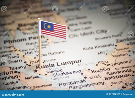 Malaysia Marked with a Flag on the Map Stock Photo - Image of globe ...