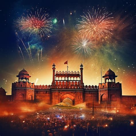 Premium AI Image | illustration of Red Fort at Night with Fireworks ...