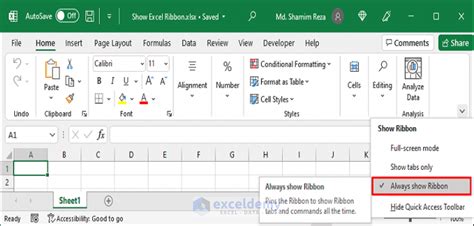 How to Show Ribbon in Excel (5 Quick & Simple Ways) - ExcelDemy