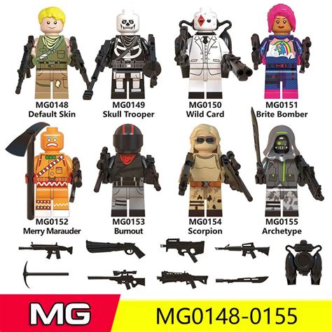 8 PCS Set Lego Fortnited TPS Building Blocks Skull Trooper Wild Card Brite Bomber Bumout ...