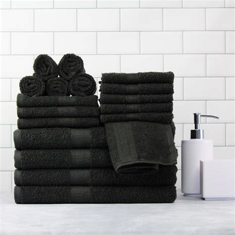 Solid 18-Piece Bath Towel Set, Black, Mainstays - Walmart.com | Black bathroom decor, Black ...