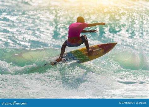 Silhouette Surfing at Sunset. Editorial Image - Image of outdoor, beach ...