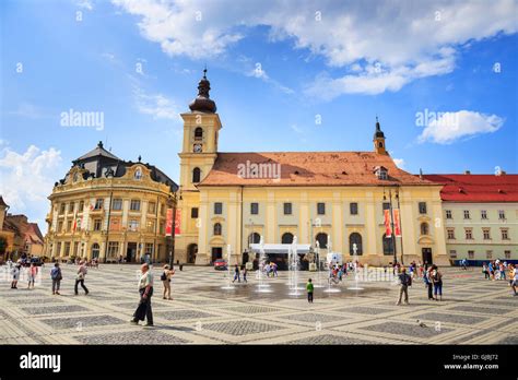 Sibiu, Romania - July 19, 2014: Old Town Square in the historical ...