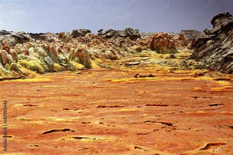 Dallol mountain rising 50-60 ms.over the salt flats. Danakil-Ethiopia. 0322 Stock Photo | Adobe ...