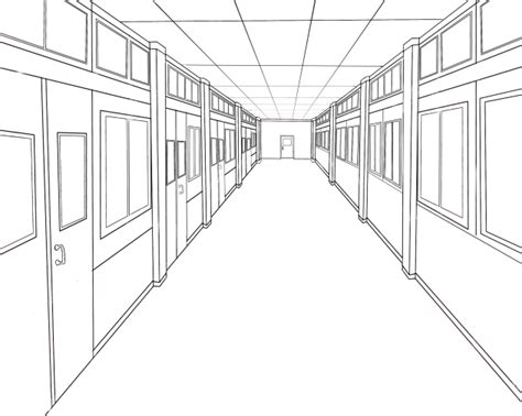 school corridor line art - ibisPaint