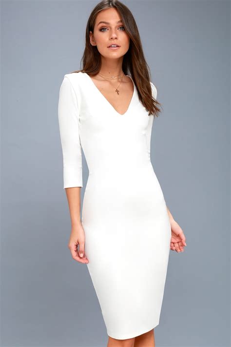 Chic White Dress - White Midi Dress - Bodycon Dress - Lulus