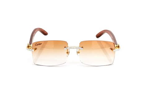 Icebox - Cartier Glasses Iced Out Diamonds Rimless Wood - Brown Fade ...