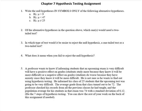 Solved Chapter 7 Hypothesis Testing Assignment 1. Write the | Chegg.com