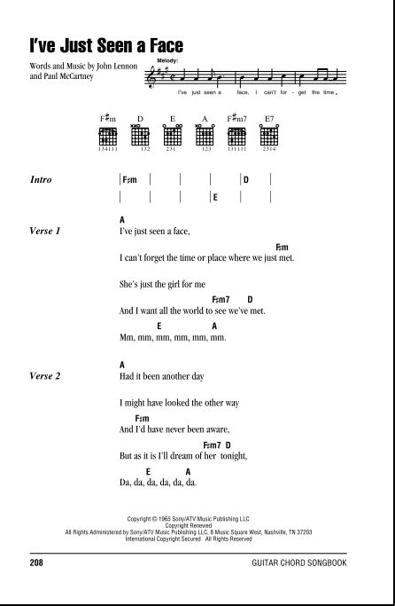 I've Just Seen A Face - Guitar Chords/Lyrics | zZounds