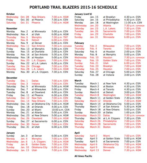 PORTLAND TRAIL BLAZERS SCHEDULE - Emanda Seres