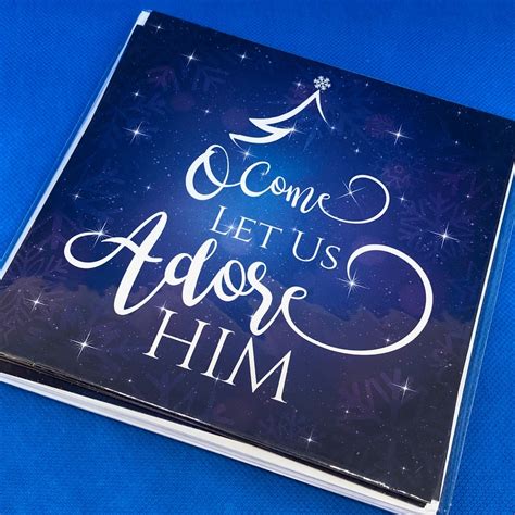 O Come Let Us Adore Him - pack of 10 x 14cm square blue Christmas cards