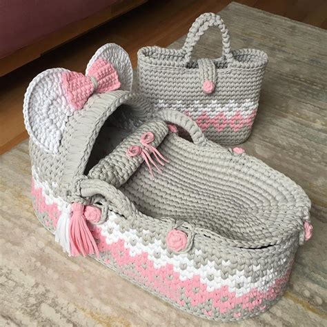 Luxury Baby moses basket Crochet moses basket with lether | Etsy