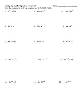 Solving Exponential Equations - practice worksheet by Jedi MATHster