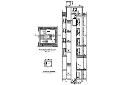 Elevator drawings detail 2d view plan and section dwg file - Cadbull