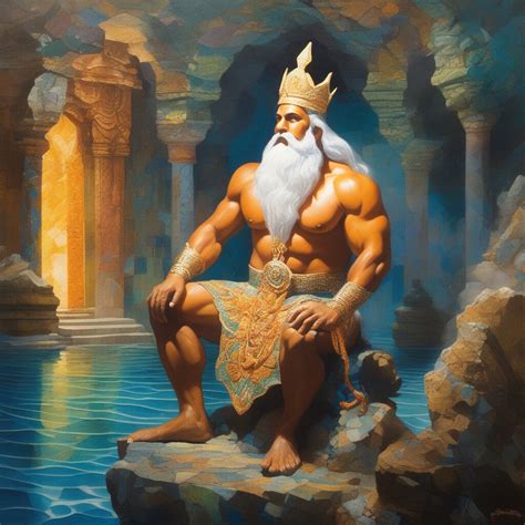 ArtStation - ancient king sitting on a rock in an underground cave temple