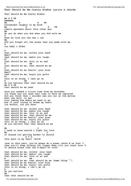 That Should Be Me-Justin Bieber lyrics & chords - Traditional Music ...