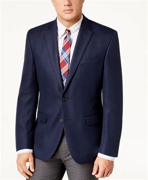 Lauren Ralph Lauren Men's Classic-Fit Ultraflex Navy Herringbone Sport Coat - Blazers & Sport ...