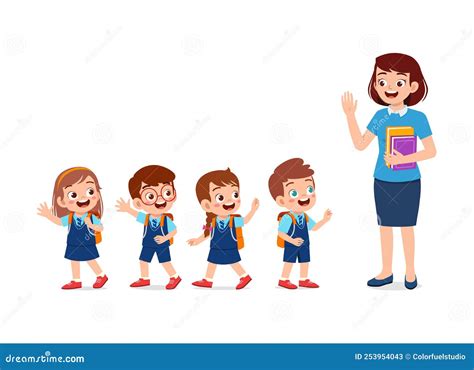 Little Kid Go Home from School and Say Goodbye Stock Vector - Illustration of waving, class ...