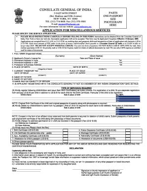 Miscellaneous Services Form Indian Embassy New York - Fill and Sign Printable Template Online