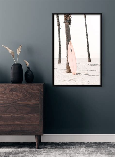 Pink Surfboard on Beach Poster - artsyfartsy.eu