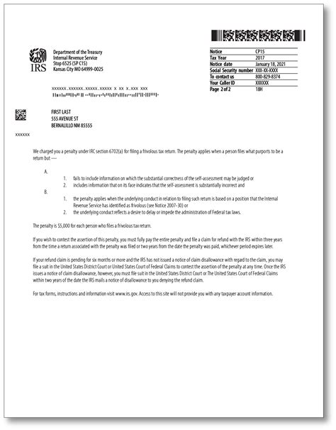 IRS Audit Letter CP15 – Sample 1