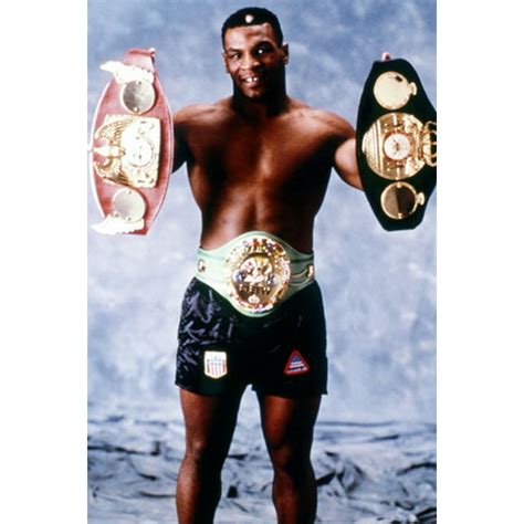 Mike Tyson Classic Barechested Pose Holding His Boxing Belt Titles ...