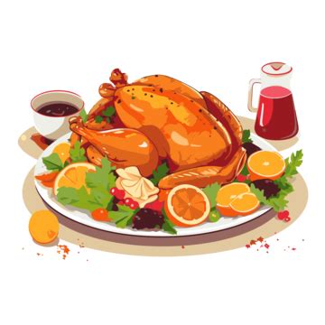 Turkey Dinner Vector, Sticker Clipart Flat Illustration Of An Orange Turkey On A Platter With ...