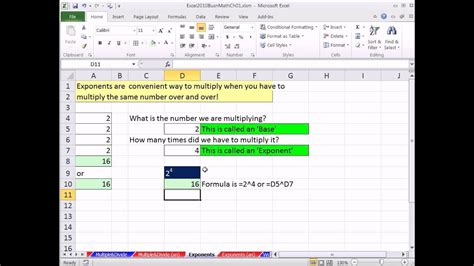 Excel 2010 Business Math 14: Exponents in Excel Formulas and Formatting - YouTube