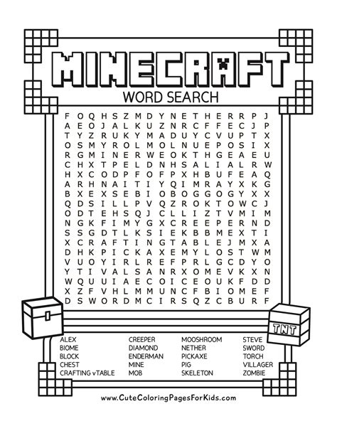 Minecraft Word Search (Free Printable PDF) - Cute Coloring Pages🎮 Participe do Jogo55 para uma ...