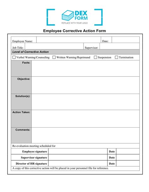 Corrective action form in Word and Pdf formats