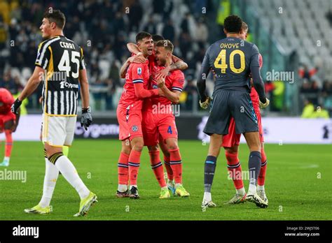 Udinese Calcio players celebrate the victory after the match between Juventus FC and Udinese ...