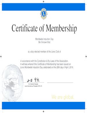 Certificate Of Membership - Lions Clubs International - Lionsclubs - Fill and Sign Printable ...