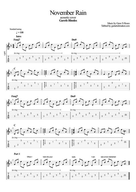 November Rain acoustic TAB | Guitar tabs songs, Acoustic guitar notes ...