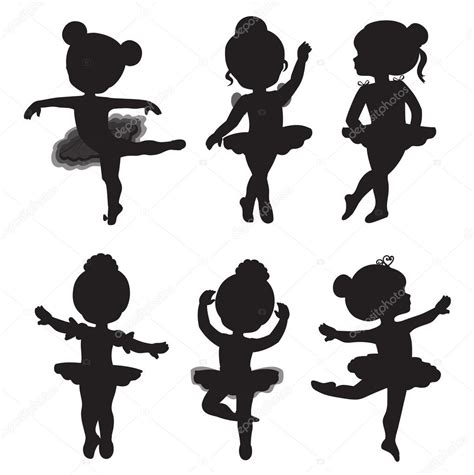 Conjunto vectorial de siluetas de pequeñas bailarinas. 2024