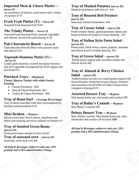 Menu at The Irishman Pub and Eatery, East Aurora