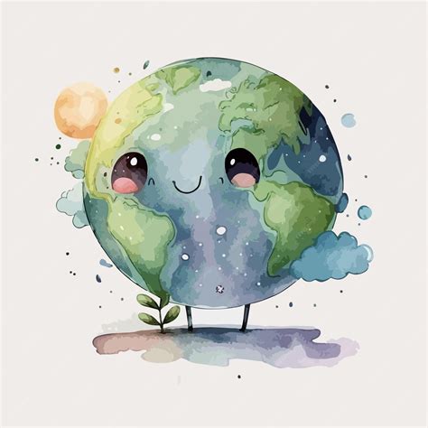 Premium Vector | A watercolor drawing of a planet with a plant on it
