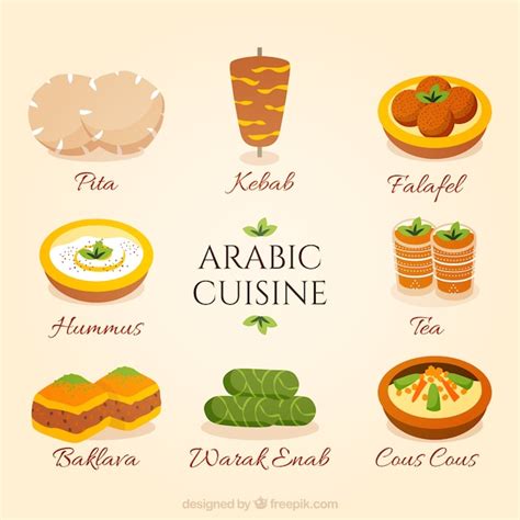 Hand drawn arabic cuisine collection Vector | Premium Download